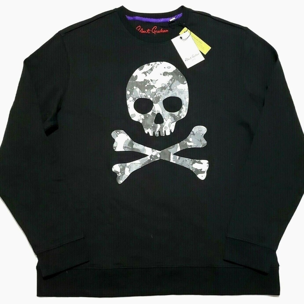 Robert Graham Skull Graphic Crewneck Pullover Camo Black Sweater Mens XL